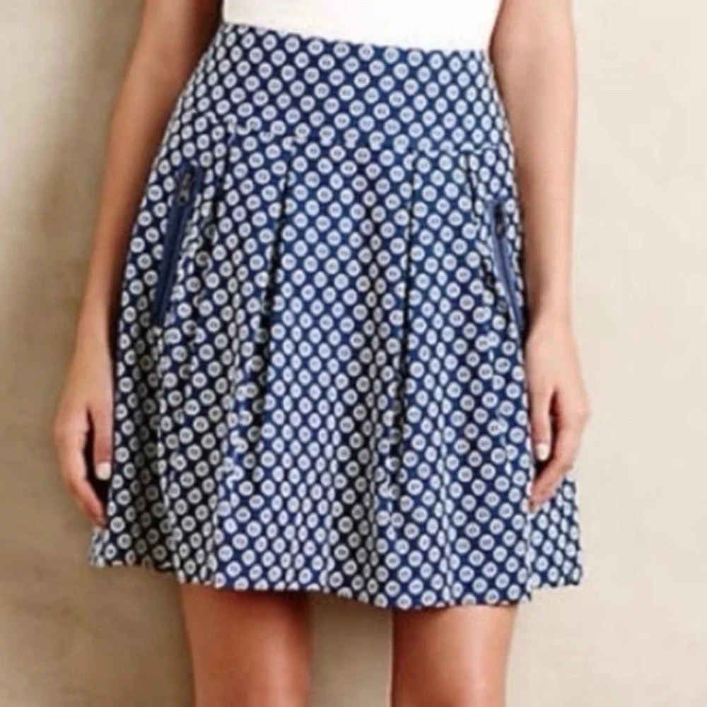 Anthropologie Maeve‎ Womens Fourth Street Swing Skirt Size 8 Blue Cottage Boho